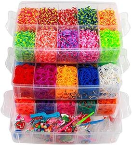 ONECK Kit de Gomitas para Pulseras, 15000+ Set de Manualidades de Pulseras para Niños, Caja Pulseras Gomas Bandas de Silicona Kit de Tejer con Caja de 3 Niveles, Incluye Telar, Clips, Charms y Cuentas