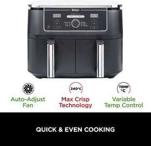 Ninja Foodi MAX Dual Zone AirFryer, 9.5L, 6-in-1, 2 Drawers – Non-Stick, Black