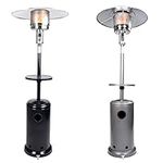 GardenCo Outdoor Gas Patio Heater - Includes WEATHERPROOF COVER - Freestanding Outdoor Garden Heater with Drinks Table - Portable Wheels - 13.5KW (Silver)