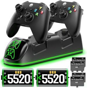 Controller Charger Station with 2 x 5520 mWh Rechargeable Battery Packs & RGB Modes for Xbox Series/One x/s & Elite Controller, Charging Station Dock Stand for Xbox Controller Battery with 4 Covers