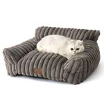 COZY KISS Cat Bed for Indoor Cats 65x44x30cm - Washable kitten bed & Small Orthopedic Dog Bed, Soft Puppy bed, Pet Sofa with Head and Neck Support, Faux Fur Rope Design Couch, Anti-Slip Bottom, Grey