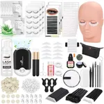 Lash Kit for Eyelash Extension Beginners Eyelash Extension Kit with Lash Mannequin Head, Eyelash Extension Practice Starter Kit with Everything USB Fan Lash Glue False Eyelash Lash Shampoo