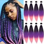 Pre-stretched Braiding Hair Professional Easy Crochet Braid Hair 26 Inch 8 Packs Hot Water Setting Soft Synthetic Braiding Hair Extension for Twist Senegalese Crochet Hair (26 inch, 1B/purple/pink)