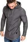 FEDTOSING Mens Gym Hoodie Workout Sweatshirt Muscle Sweater Lightweight Long Sleeve Athletic Hooded Grey XL