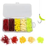 Proberos® 161Pcs Soft Fishing Lures Kit, Earthworm & Mealworm Baits for Freshwater or Saltwater Fishing, Realistic Wiggly Action Jigging Lures with Storage Box