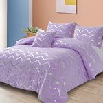 Menghomeus Purple/Silver Comforter Set King - Metallic Print Teen Girl Bedding Set Microfiber Lightweight Bed Sets for Teenage Girls Kids Women, 4 Piece (2 Pillowcases, 1 Decorative Pillow Sham)