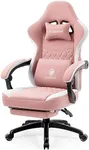 Dowinx Gaming Chair Breathable Fabric Computer Chair with Pocket Spring Cushion, Comfortable Office Chair with Gel Pad and Storage Bag,Massage Game Chair with Footrest,Pink