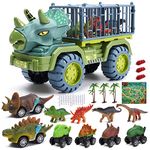 CUTE STONE Dinosaur Transport Truck Toy with Dinosaur Figures, Kids Dinosaur Playset with Friction Powered Cars, Pull Back Cars, Activity Playmat, Dino Car for Toddlers Boys Grils