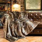 BATTILO HOME Brown Faux Fur Throw Blankets 50"x60" Luxury Viking Decor Fuzzy Warm Cozy Fake Fur Blanket for Bed Sofa Couch