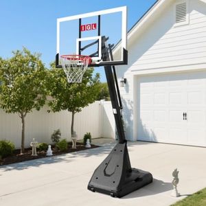IGL Basketball Hoop Outdoor, 7.5-10 Ft Adjustable Basketball Hoop, 54 Inch Shatterproof PC Backboard Basketball Goal System, RECC Thickened Stainless Steel Square Pole