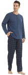 YUSHOW Men's Pyjamas Set Ultra Soft Long Sleeve Henley T-shirt Top & Checked Pyjama Bottoms with Pockets Sleepwear Microfleece Loungewear