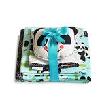 Silverlinen Panda Village 100% Cotton 250 TC Bundle of Joy for Kids Room for Boys and Girls - Double Bedsheet (Size 85 in x 100 in) with Two Pillow Covers, Blanket (Size 56 in x 70 in) & Cushion (Size 11 in x 12.5 in) - Blue