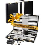 Backgammon Sets for Adults – 15-Inch Black PU Leather Board Game Set – Classic 2-Player Travel Backgammon Set with 32 Playing Pieces, Dice, and Cups