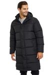 Spindle Mens Hooded Padded Long Puffer Coat Winter Longline Jacket Black XL