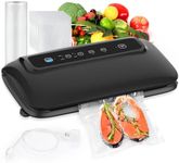 Vacuum Sealer Machine Powerful 80kpa | Multi-Functional Food Sealer with Roll Storage & Built-in Cutter | Bags & Accessory Hose Included | Bag Sealer for Food Saver, Sous Vide, Meal Prep | Black