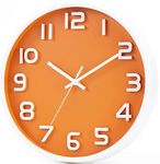 Wall Clock 12" Silent Non-Ticking Quartz Decorative Wall Clock 3D Large Number, Modern Style Good for Living Room & Home & Office Battery Operated(Orange)