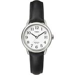 Timex Women's T2H331 Indiglo Leather Strap Watch, Black/Silver-Tone/White