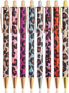 PASISIBICK 8 Pieces Girly Pens Leopard Writing Pens for Women Glitter Cute Ballpoint Pens Black Ink Medium Point 1.0 mm Writing Pens for Home School Office Supplies for Women