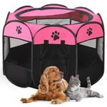 MAK7 ONLINE BIZ Portable Folding Pet Dog House Large Tent and Playpen,Octagonal Design, 91cm x 91cm x 58cm, Size -L -Pink&Black