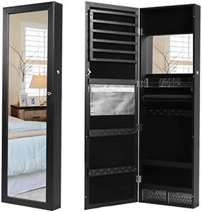 Lavievert Jewelry Armoire Lockable Jewelry Cabinet Wall/Door Mounted Jewelry Organizer with Mirror, Interior Makeup Mirror, Drawers, Spacious Storage - Black