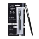 Parker Classic Matte Black Chrome Trim Ball Pen| Ink Color - Blue | Perfect For Professional Use | Elite Pen For Corporate Purposes