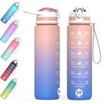 WHIPY 500ML Water Bottle with Straw - Leak-Proof & BPA Free Reusable Sports Bottle - Motivational Time Markings for Hydration Durable Drink Bottle for Gym, Sports, Outdoor, Cycling (Pink & Blue)