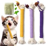 Fokauiwo Cat Chew Toys for Teeth Cleaning, Kitten Toys for Indoor Cats, Catnip Rope Toys, Interactive Cat Nip Teething Toys for Kittens, Kitty Kicker Toy, 3 Pack (Plus 3 Pouches of Catnip)