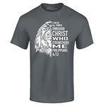 shop4ever Philippians 4:13 Lion Verse I Can Do All Things Through Christ T-Shirt, Charcoal, Large