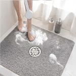 HITSLAM Square Shower Mat, 24 x 24 Inch Loofah Bathtub Mat Non Slip, Soft PVC Bath Mat with Drain Holes, Quick Drying Bath Tub Mat, Bathroom Accessories Without Suction Cups, Grey