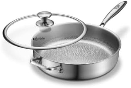 Titanium Pans for Cooking,6 Quart Uncoated Hammered Saute Pan with Lid