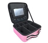 House of Quirk Makeup Bag with Mirror, Cosmetics Organizer Bag, Travel Makeup Train Case & Adjustable Dividers, Professional Cosmetic Accessories Case, Portable Travel Case (Light Pink)