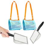 4E's Novelty 2X Shark Tooth Sifter for Beach with 2X Small Mesh Beach Bag for Shell Collecting, Metal Sand Scoop for Picking Up Shells - Beach Toys for Kids (2 Sets)