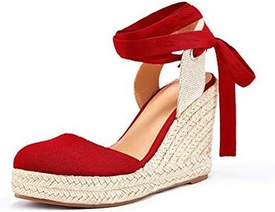 Ermonn Womens Espadrille Wedge Sandals Platform Closed Toe Ankle Strap Lace Up Summer Shoes
