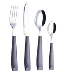 EXZACT Cutlery Set Coloured 16PCS - Stainless Steel with Plastic Wide Handles – Comfortable to Hold - 4 x Forks, 4 x Dinner Knives, 4 x Dinner Spoons, 4 x Teaspoons – Service for 4