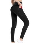 ALONG FIT High Waisted Leggings-Yoga-Pants with Pockets for Women Workout Tummy Control Leggings Sport Running Tights Black (High Waist-Black, Medium)