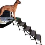 Upgraded Dog Stairs, Metal Frame Foldable Large Dog Step, Lightweight Portable Pet Ladder Ramp for Cars, SUVs and High Bed, 5 Steps