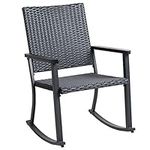 C-Hopetree Outdoor Rocking Chair for Outside Patio Porch, Metal Frame, Black All Weather Wicker