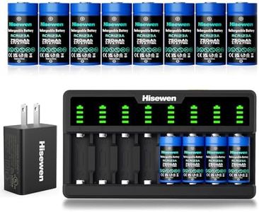 Hisewen 8 Pack CR123A Lithium Batteries, 3.7V 750mAh 123a Rechargeable Batteries with Charger for Arlo Camera VMC3030 VMK3200 VMS3230/3330/3430/3530 & Flashlights & Headlamp