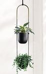 ABETREE Modern Metal Hanging Planter for Indoor Outdoor Plants with Hook 2 Tier Boho Wall and Ceiling Flower Pot Plant Holder Home Decor(Black)