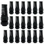 LeMotech 20Pcs NPT 1/2" IP68 Waterproof Cable Gland Flex Spiral Strain Relief Black Nylon Joint with Gaskets for 6-12mm Wire Thread