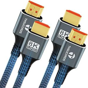 Thsucords 8K 4K Câble HDMI 0,5M Lot de 2, Câble HDMI vers HDMI 2.1 tressé haute vitesse 8K@60Hz, 4K@120Hz 144hz 48gbps Compatible with Roku TV/PS5/HDTV/Blu-ray
