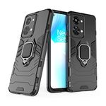 CEDO Rugged Oneplus Nord 2T (5G) Defender Case | Rotating Ring Holder & Kickstand in-Built | Military Grade Armor | Bumper Back Cover (Black)