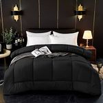 ComfyWell Double Duvet -Plain Quilt Comforter Bedspreads, Coverlets & Sets, 2 Pillowcases Warm and Anti Allergy All Season Coverless Duvet, Throws For Bed.(Double (200x200cm), Black)