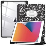 TiMOVO for iPad 9th Generation Case 2021, 10.2 inch iPad Case with Pencil Holder, Smart Stand Protective Clear Case Cover for iPad Case 9th/8th/7th (2021/2020/2019), Black Notebook