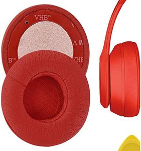 Geekria QuickFit Replacement Ear Pads for Beats Solo 3 (A1796), Solo 3.0 Wireless On-Ear Headphones Ear Cushions, Headset Earpads, Ear Cups Cover Repair Parts (Red)