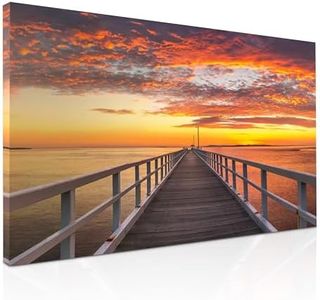 Tomuu Erissa Large Bedroom Wall Art - Canvas Wall Paintings for Living Room | Large Wall Pictures for Living Room with Beautiful Ocean Sunrise Pier Scene | Premium Decor | 100x50cm