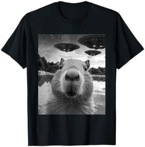 Funny Graphic Capybara Selfie with UFOs Weird T-Shirt