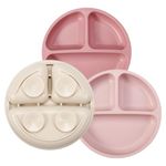 PandaEar 3 Pack Baby Plates with Suction, Silicone Divided Suction Plate for Toddlers, BPA-Free 100% Food-Grade Silicone Unbreakable Toddler Plates (Pink/Linen/Light Pink)