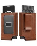 VULKIT Mens Wallet Card Holder Pop Up Card Wallet Slim Leather RFID Blocking Minimalist Wallet with Money Clip Brown