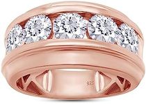 SAVEARTH DIAMONDS Round Cut Lab Created Moissanite Diamond Five Stone Men's Wedding Band Ring In 14K Rose Gold Plated 925 Sterling Silver Jewelry (G-H Color, 3.50 Cttw) Ring Size-12